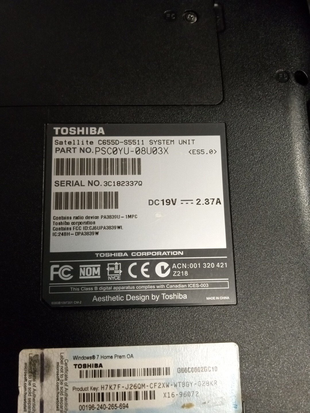 TOSHIBA Satellite 15.6″ C655D-S5511 C655D-S5515 parts only as is