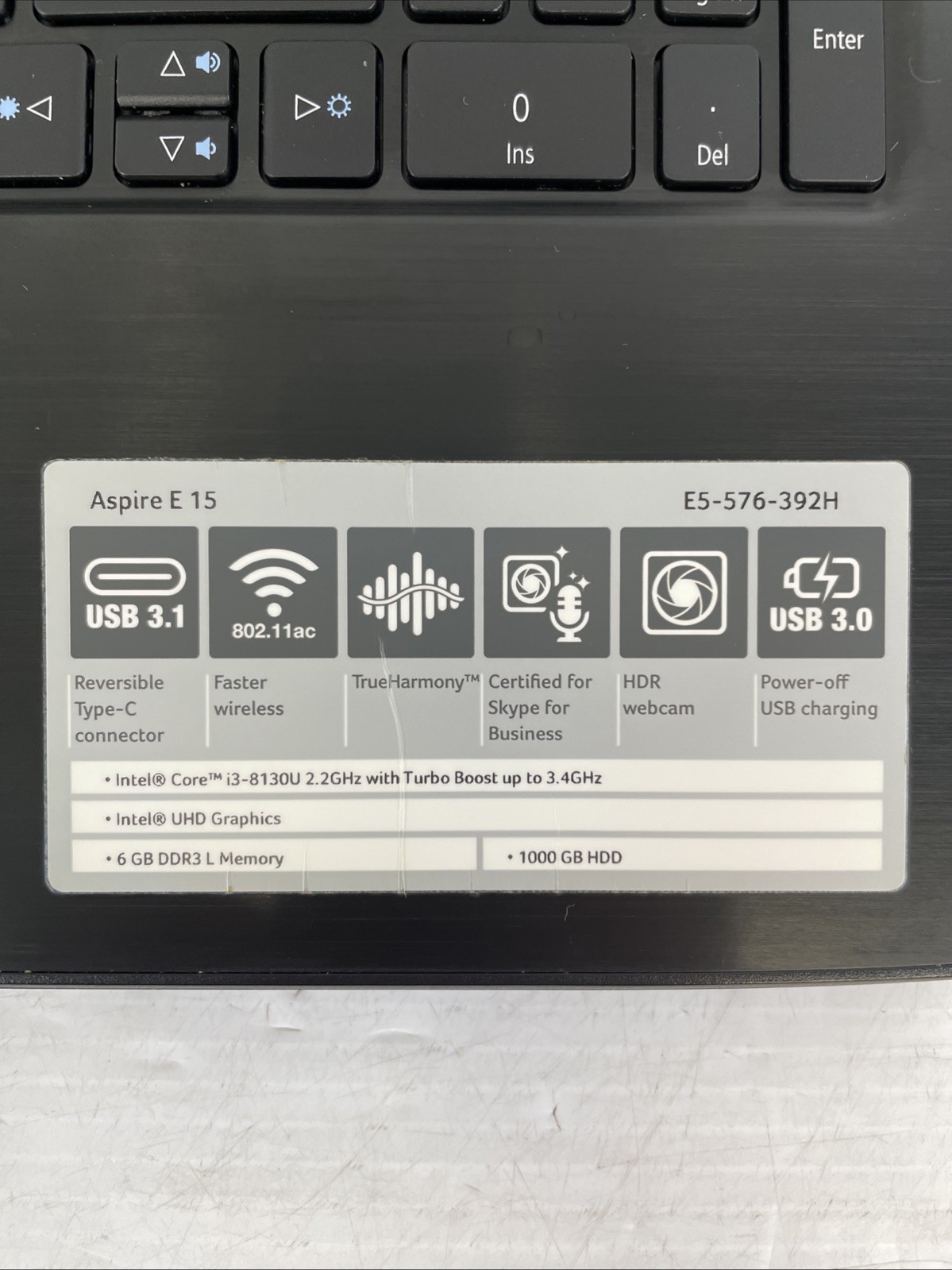 Acer Aspire E15-576-392H Intel Core i3-8130U 2.20GHz 6GB RAM 1TB HDD Windows 11