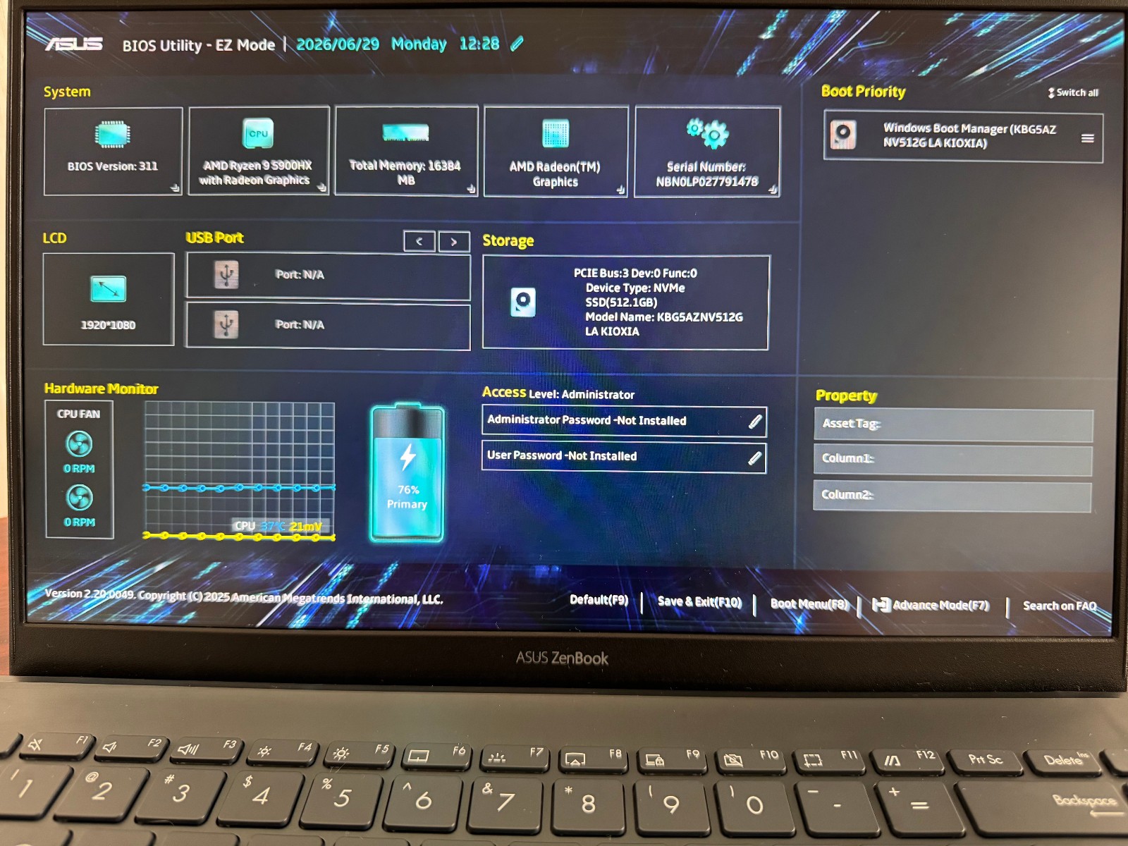 ASUS ZENBOOK 14 UM425QA 14″ 512GBSSD/16GBRAM AMD RYZEN 9 5900HX WIN11PRO LOOK!