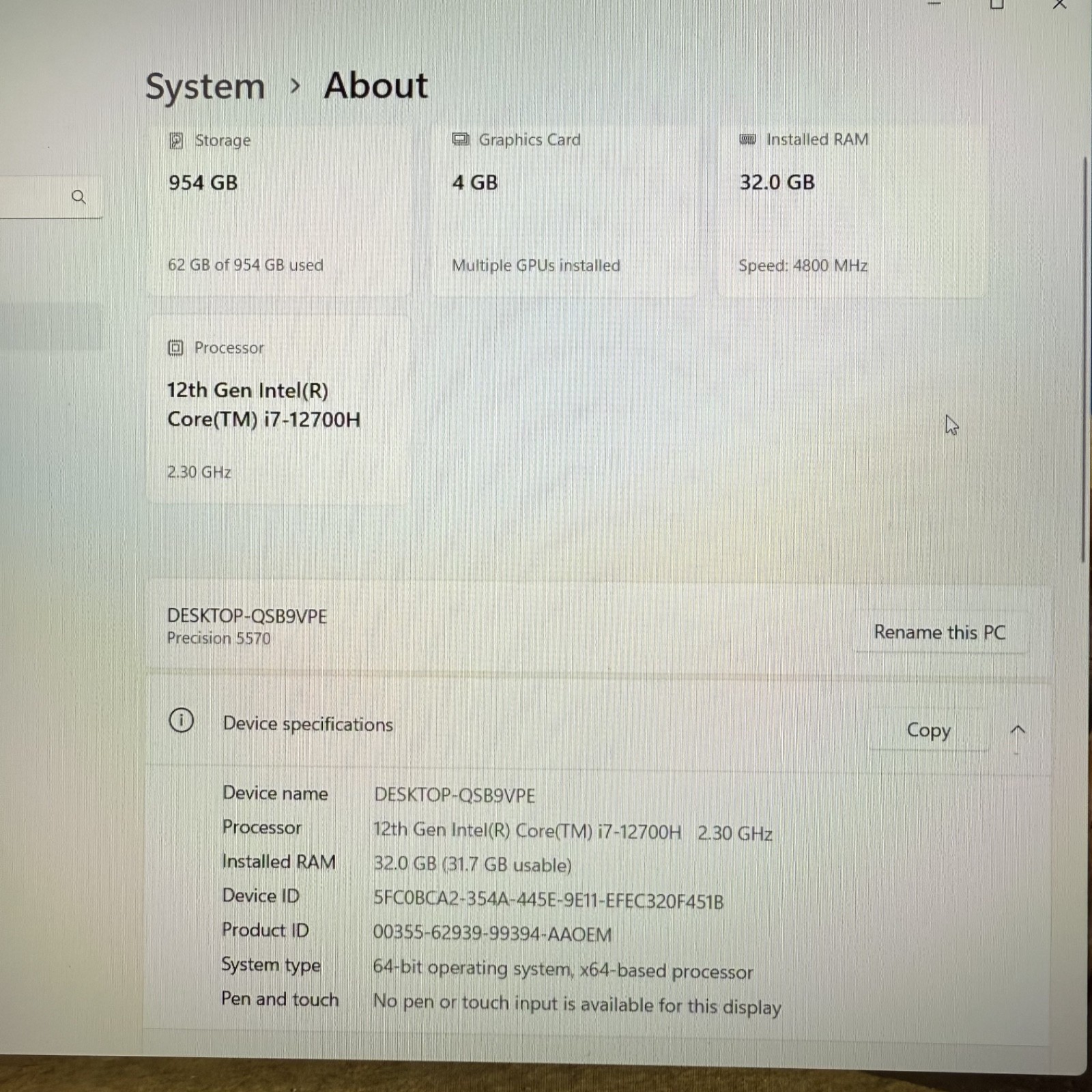 Dell Precision 5570 15.6″ Intel i7-12700H 32GB 1TB NVIDIA RTX A1000 Laptop #H459