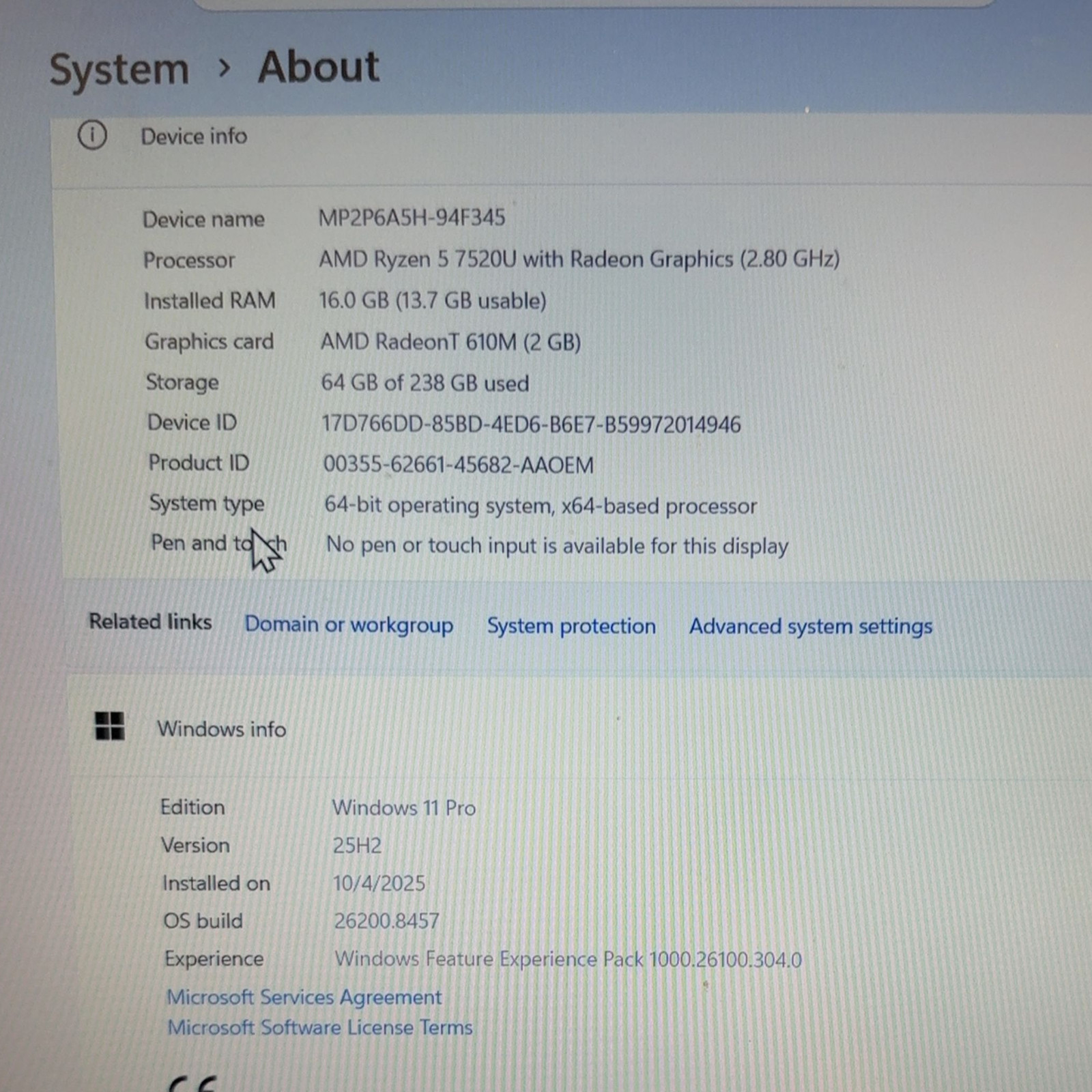 Lenovo IdeaPad 1 15AMN7 15.6″ AMD Ryzen 5 7520U 16GB RAM 256GB SSD Win 11 Pro