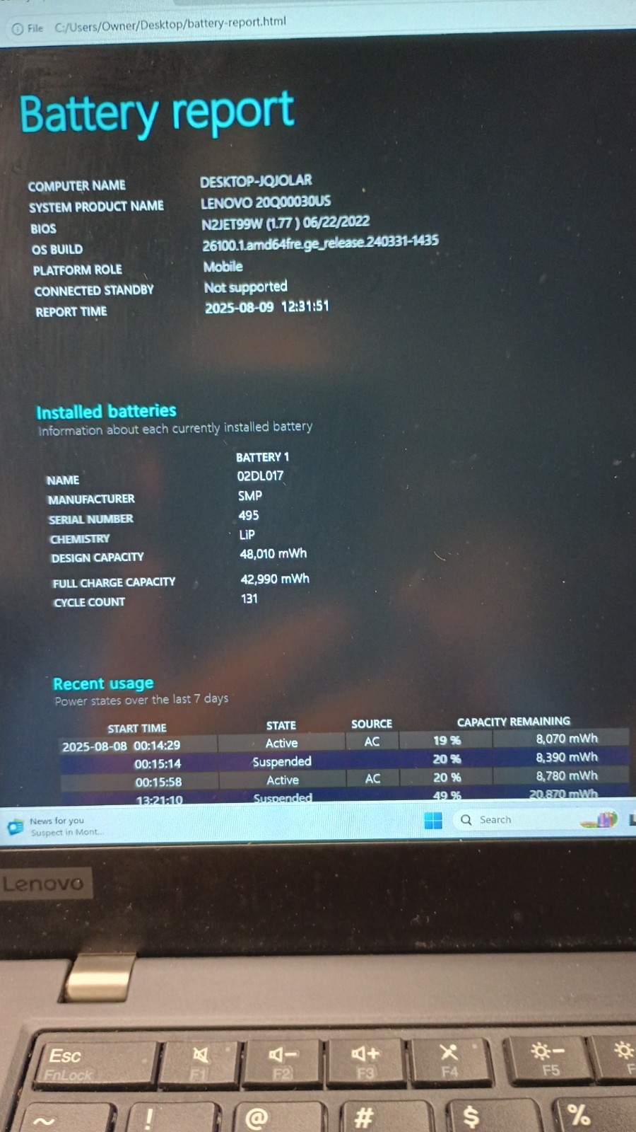 80806 ThinkPad X390(2022) w/charger.i5-8265U.8GB.256GB SSD.13.3″FHD.W11 Pro.Nice