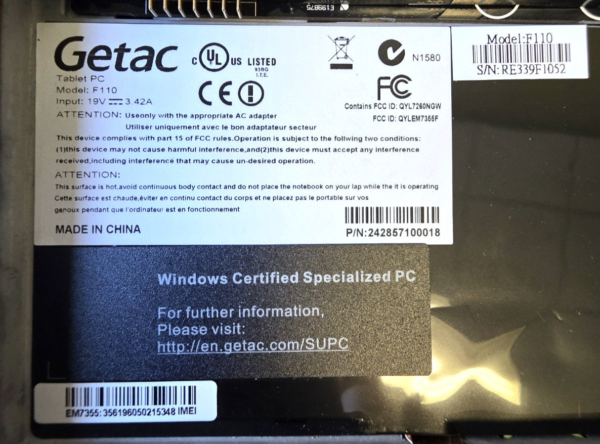 Getac Tablet G3| 11.6″| 8GB RAM| No SSD| No OS| No Power