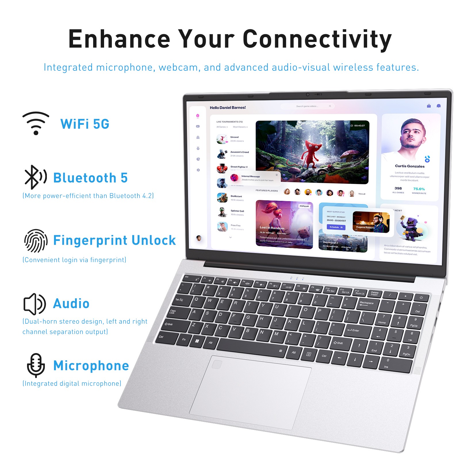 15.6″ FHD Laptop Win 11 Pro 3050E 32GB RAM 1TB SSD Fingerprint Backlit Keyboard