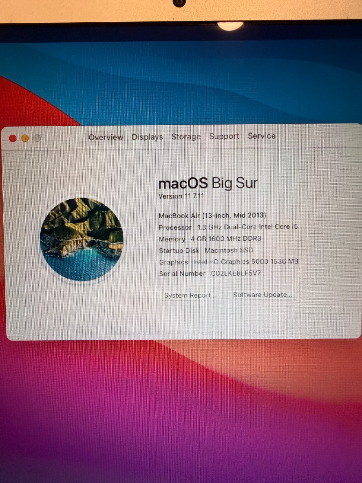 Apple MacBook Air 13″ Mid 2013 i5 1.3GHz 4GB RAM SSD macOS Big Sur