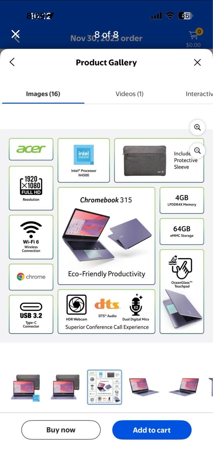 Acer 15 .6 silver Solid Laptop with Sleeve Case w/ Zipper Closure AcerChromebook