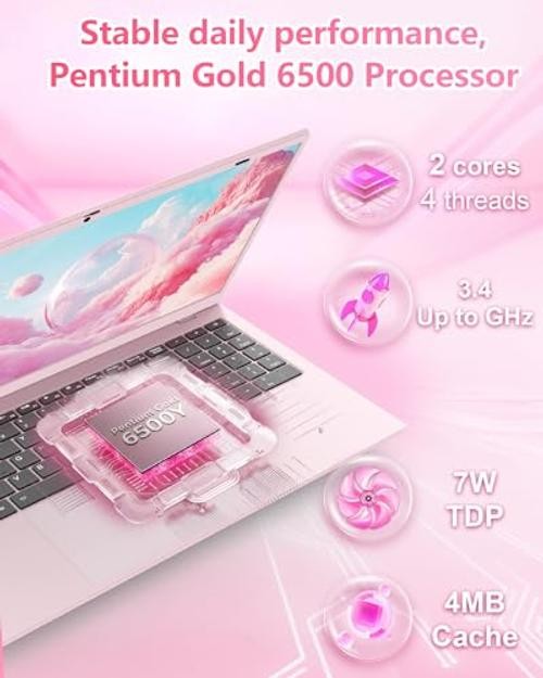 Pink Laptop Computer for Students, 15.6 Inch FHD IPS Display, 12GB RAM 256GB