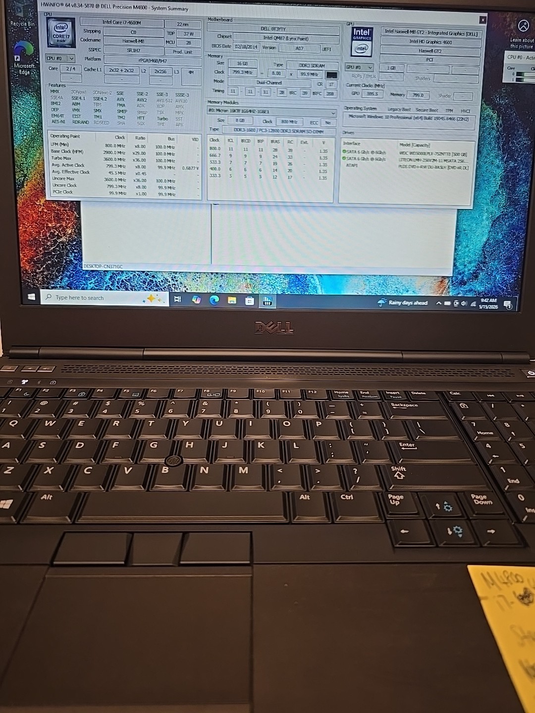 Dell Precision M4800 | i7-4600M 16GB RAM 256GB SSD + 500GB HDD | NVIDIA K1100M
