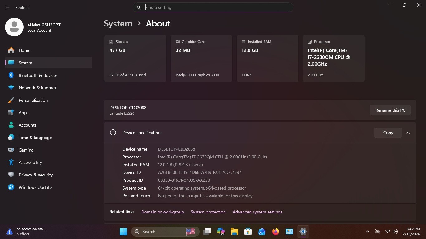 Dell Latitude E5520,15.6″,Win11P Ai,Core i7-Quad,12Gb RAM, 512Gb SSD,USB,WiFi,Bt