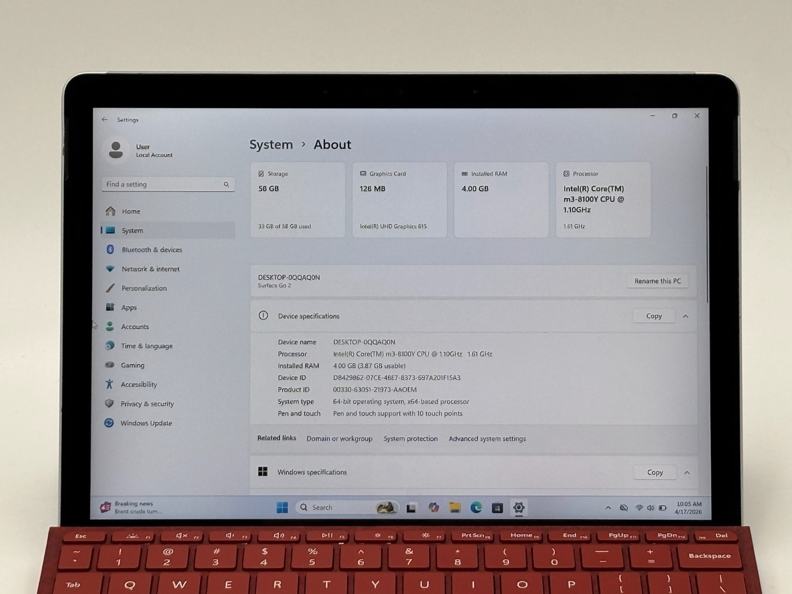 Microsoft Surface Go 2 10.5″ 64 GB SSD 4 GB RAM M3-8100Y Windows 11 Pro – READ