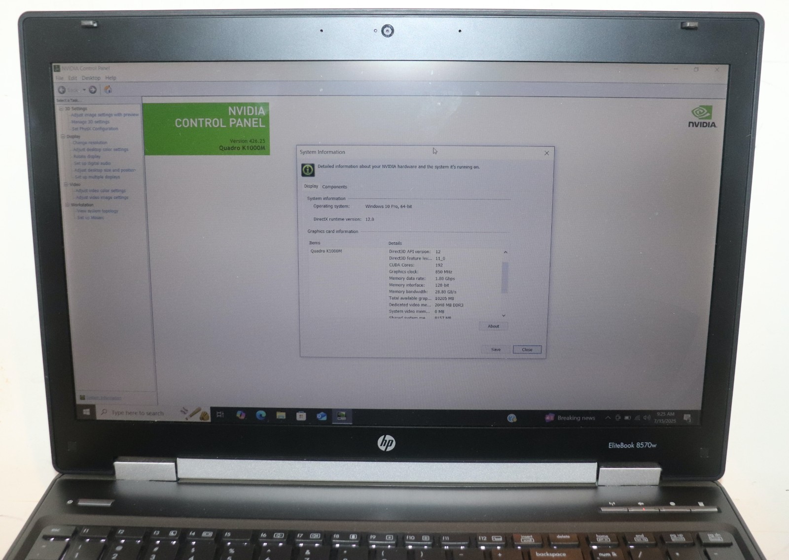 HP EliteBook 8570w |Intel Core i7@2.60 GHz|16GB RAM|256GB SSD|Win10Pro|Webcam