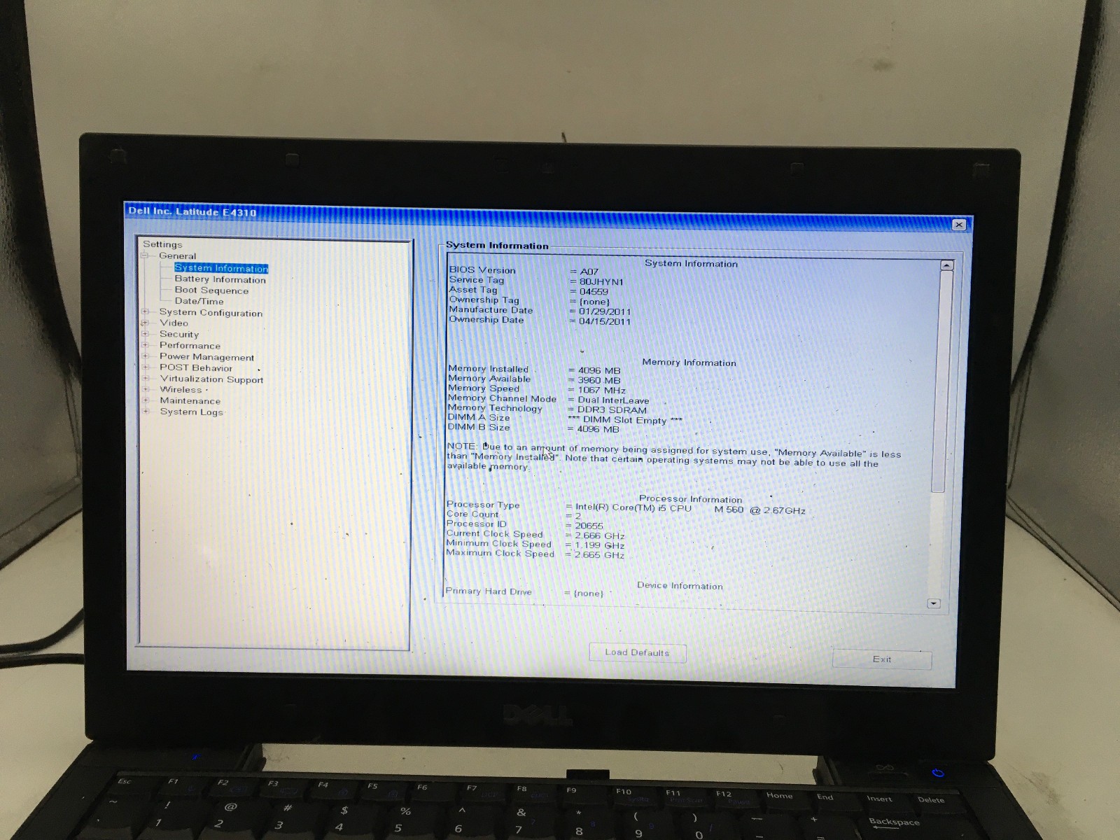 DELL LATITUDE E4310 – BOOTS TO BIOS – INTEL I5 M560 – NO RAM – 13″ – READ – BB