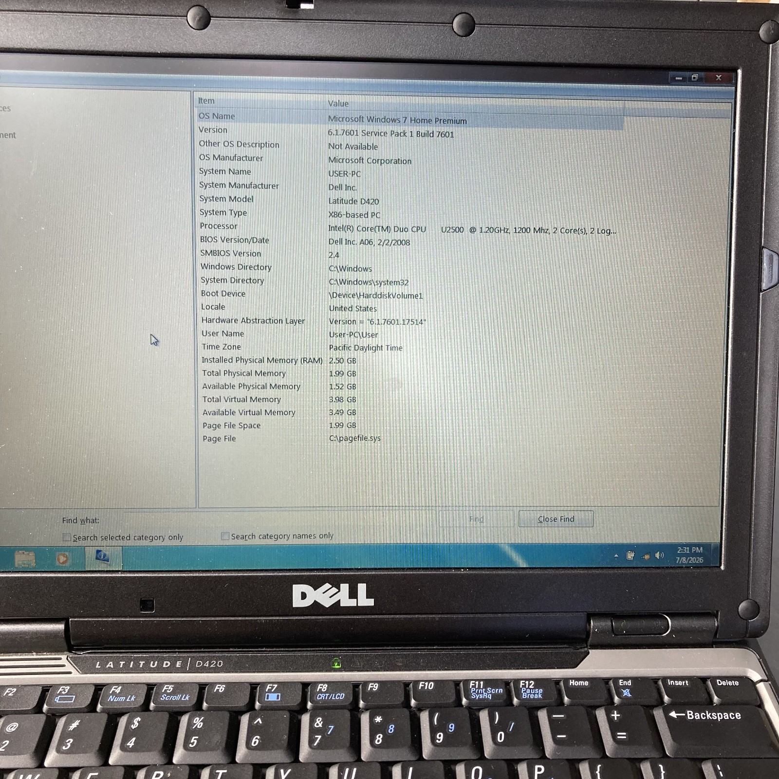 Dell Latitude D420 Core Duo 1.20GHz 2GB RAM 31GB SSD Windows 7 Retro Gaming