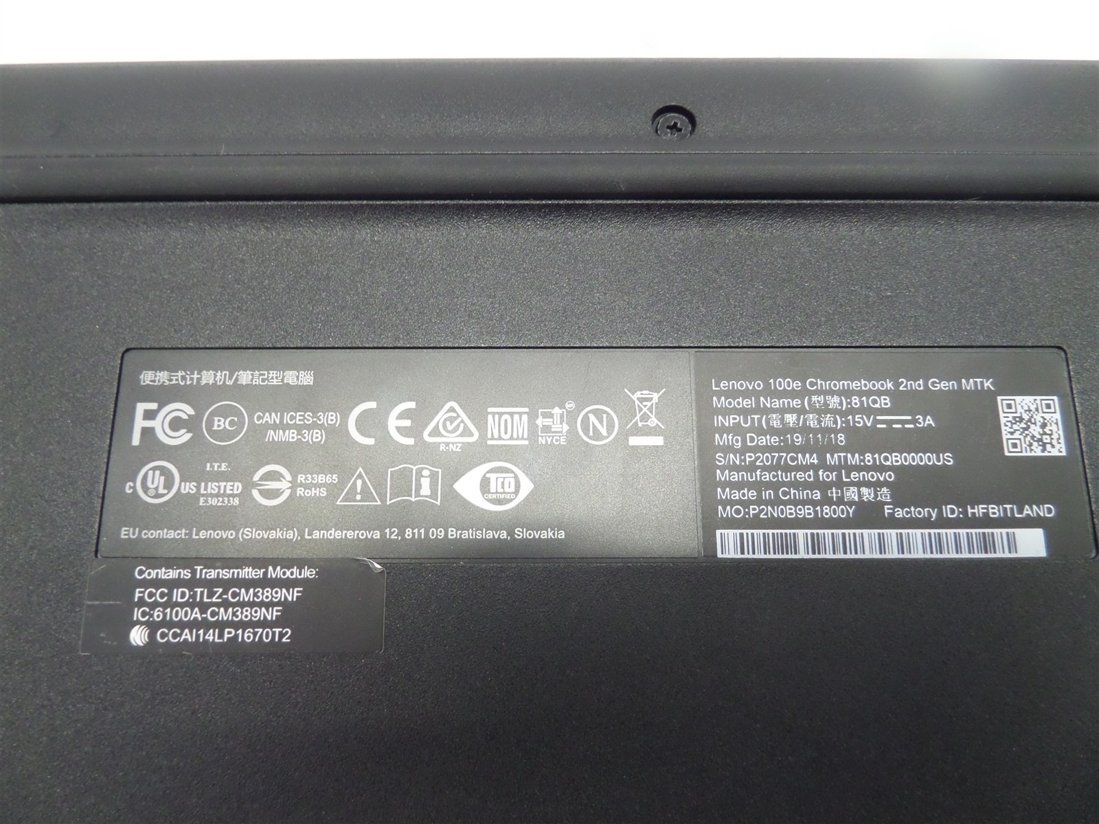 Lenovo 100e Chromebook 2nd Gen MTK 81QB MT8173C 1.8GHz CPU 4GB RAM 32GB eMMC