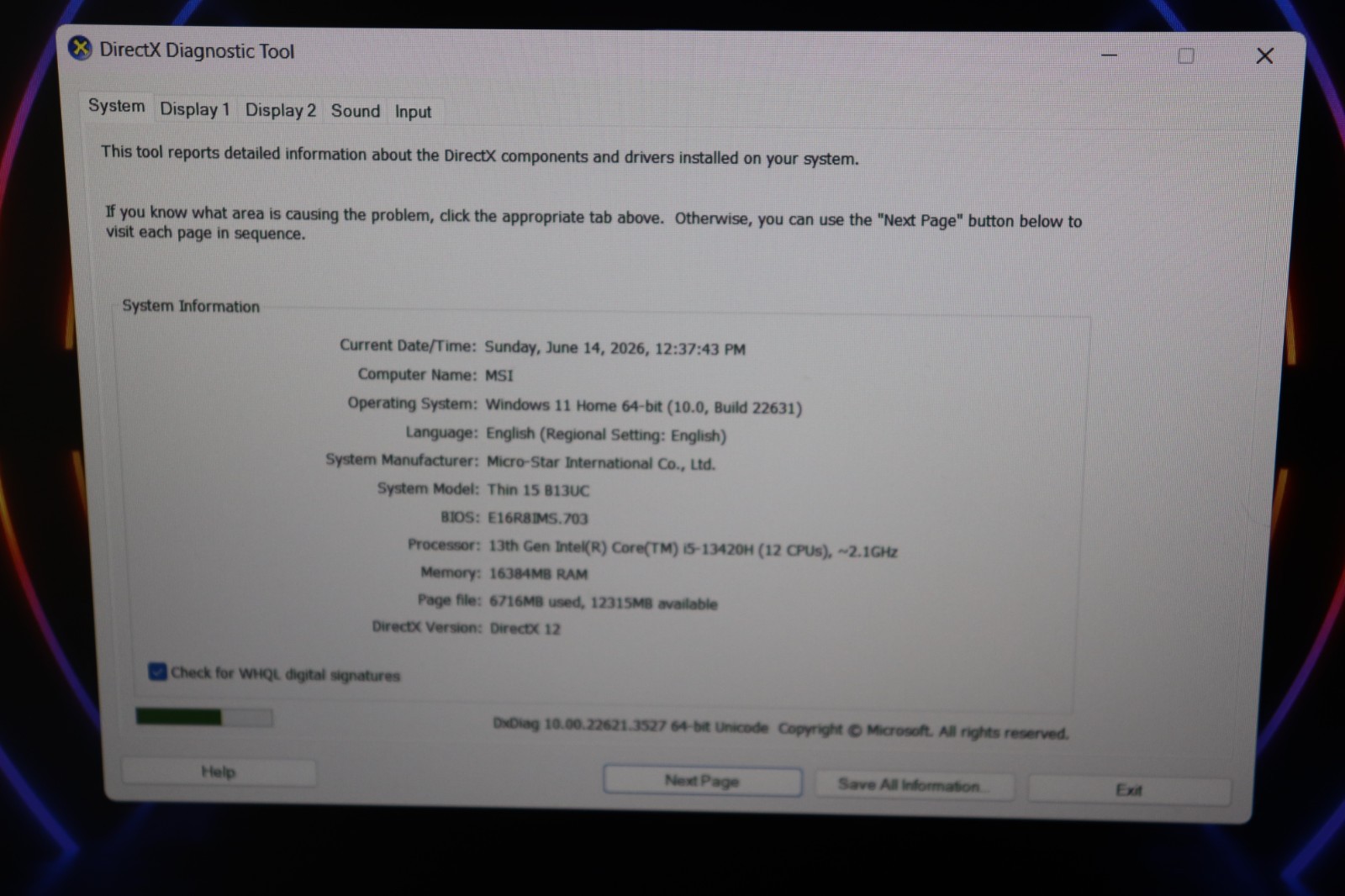 MSI Thin 15 B13UC MS 16R8 15.6″ i5-13420H 2.1GHz 16GB RAM 512GB SSD RTX 3050