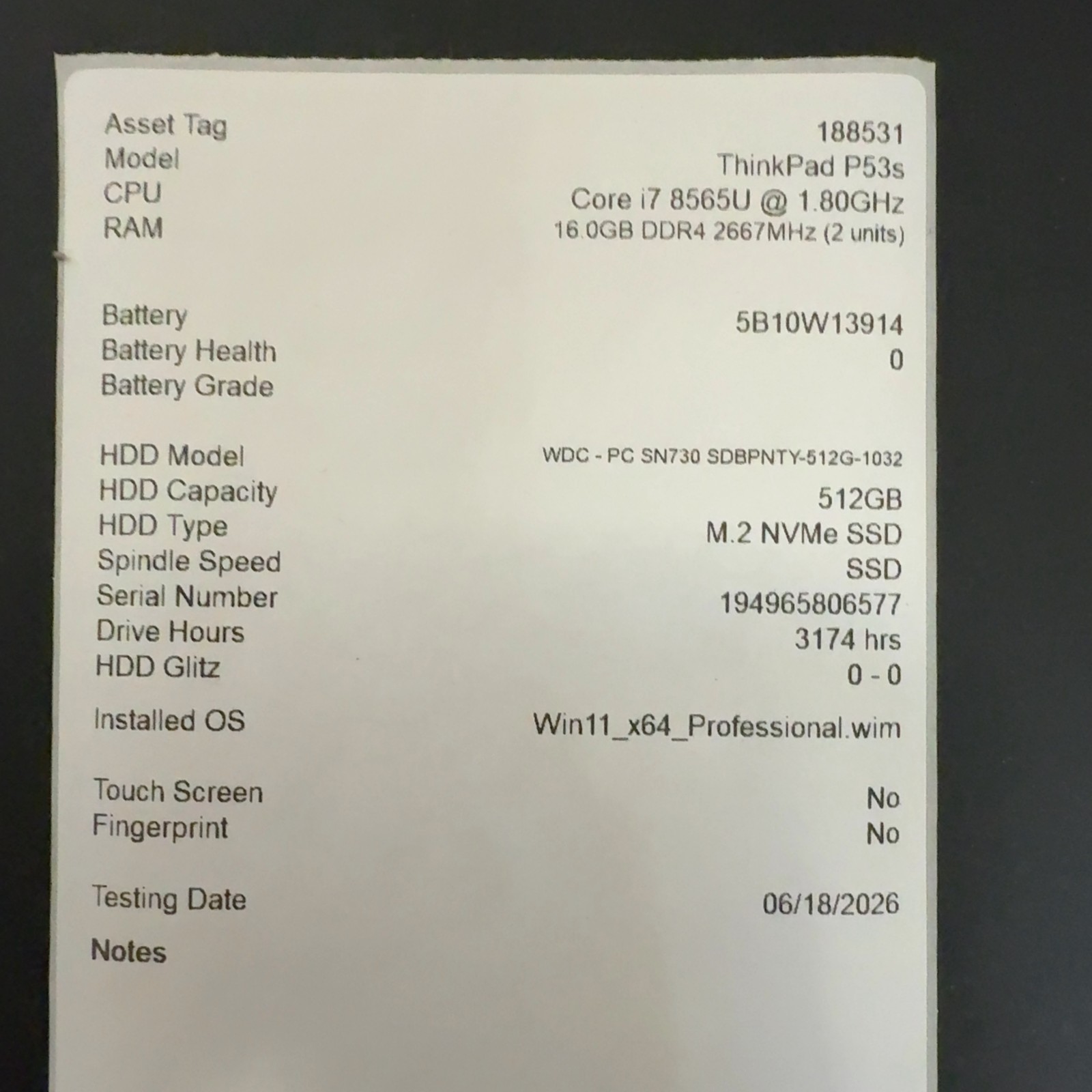 Lenovo ThinkPad P53s 15.6″ i7-8565U 1.80GHz 16GB RAM 512GB NVMe SSD Win 11