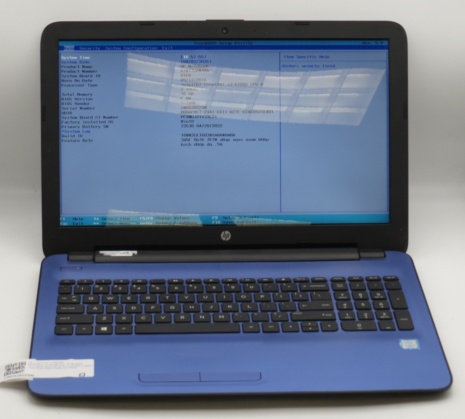 HP 15 | I3-6100U @ 2.3GHz | 4GB DDR4 | 256GB SATA SSD | 15″ | No OS