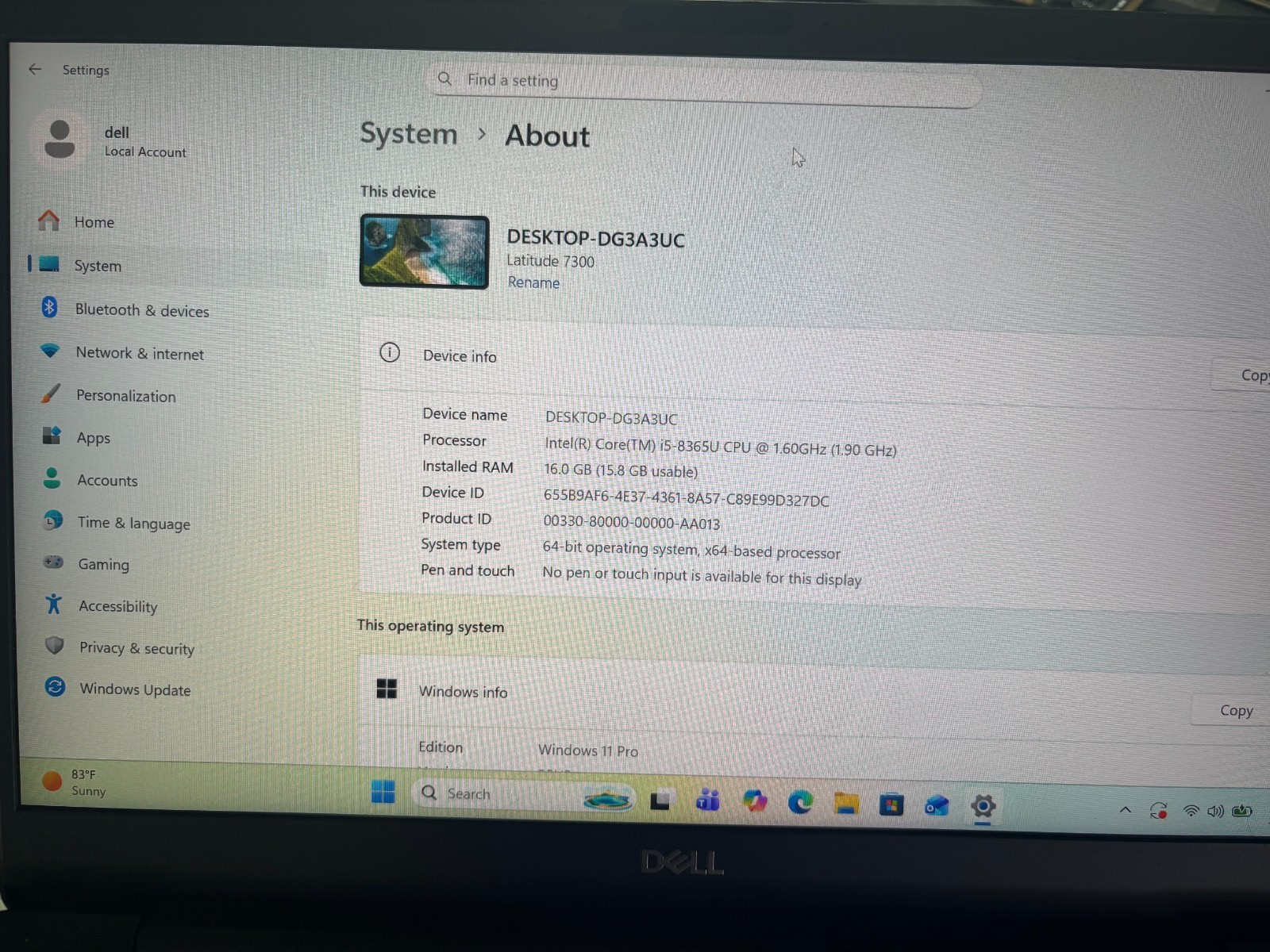 Dell Latitude 7300 13.3″ Intel Core i5-8th Gen, 16GB Ram, 256GB SSD, Win 11 Pro