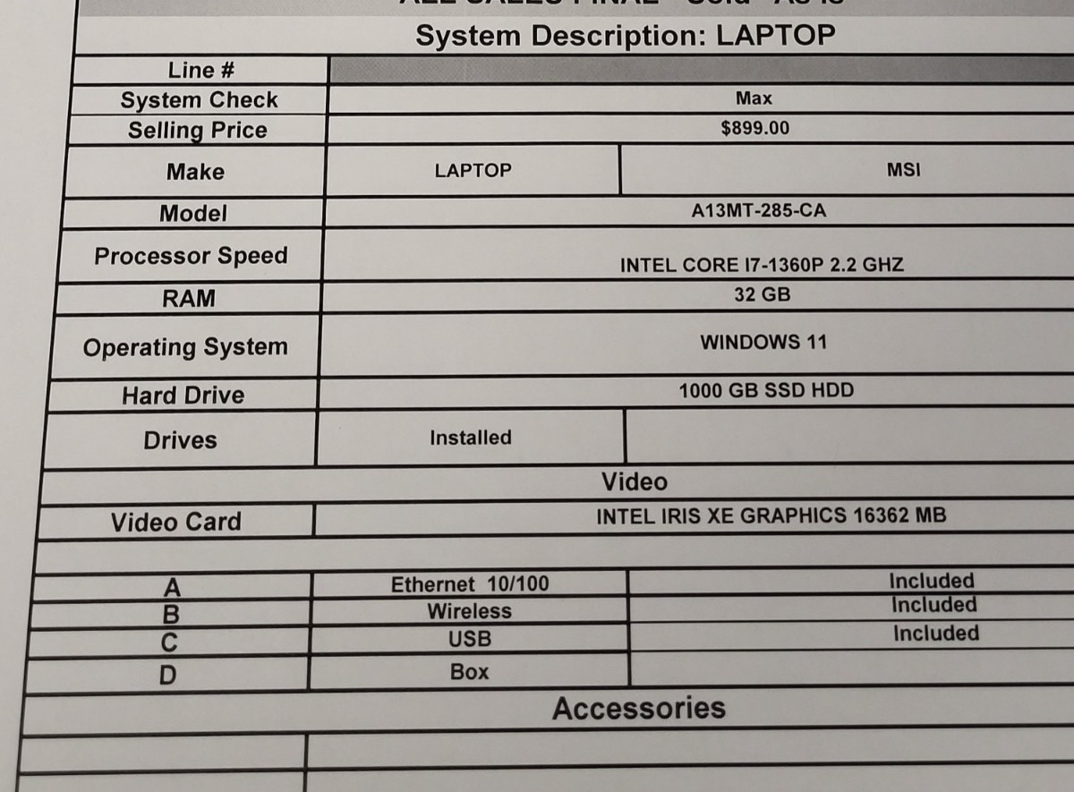 (N91647-1) MSI A13MT-285CA Laptop