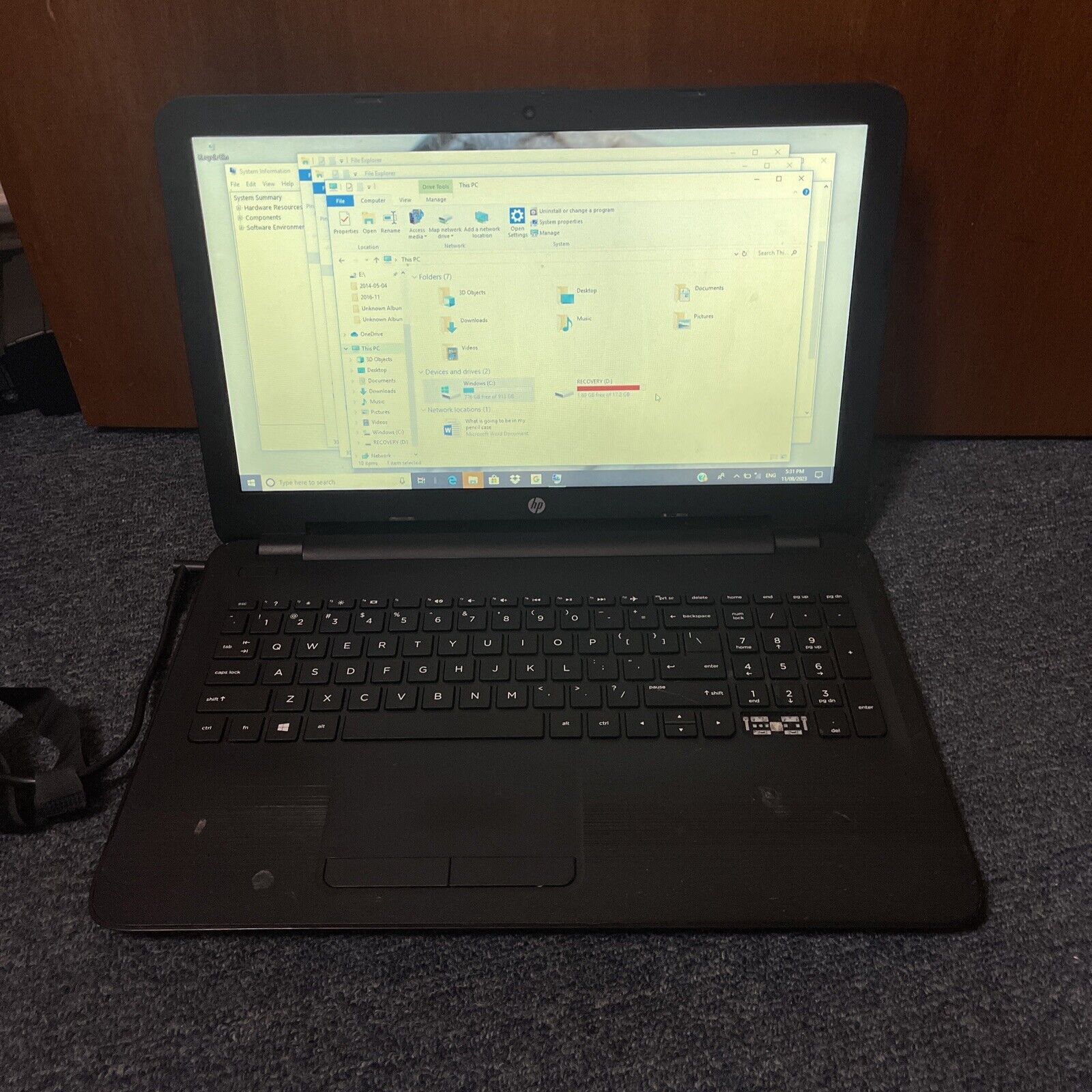 HP TPN-C125 i5-6200U 2.3Ghz 15.6″ 8gb RAM 1tb *Flat Battery & Key Missing*