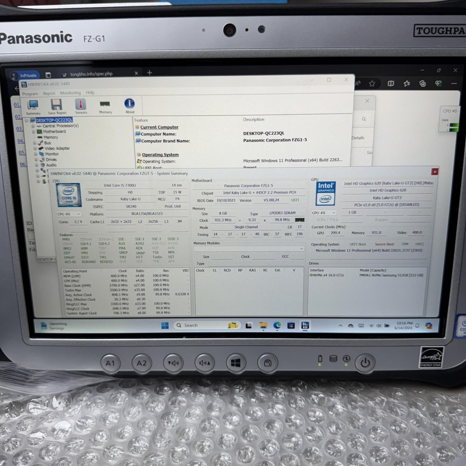 Panasonic TouchPad FZG1-5, 10.1-inch Touch, i5-7300U, 8GB, 512GB, 4G LTE