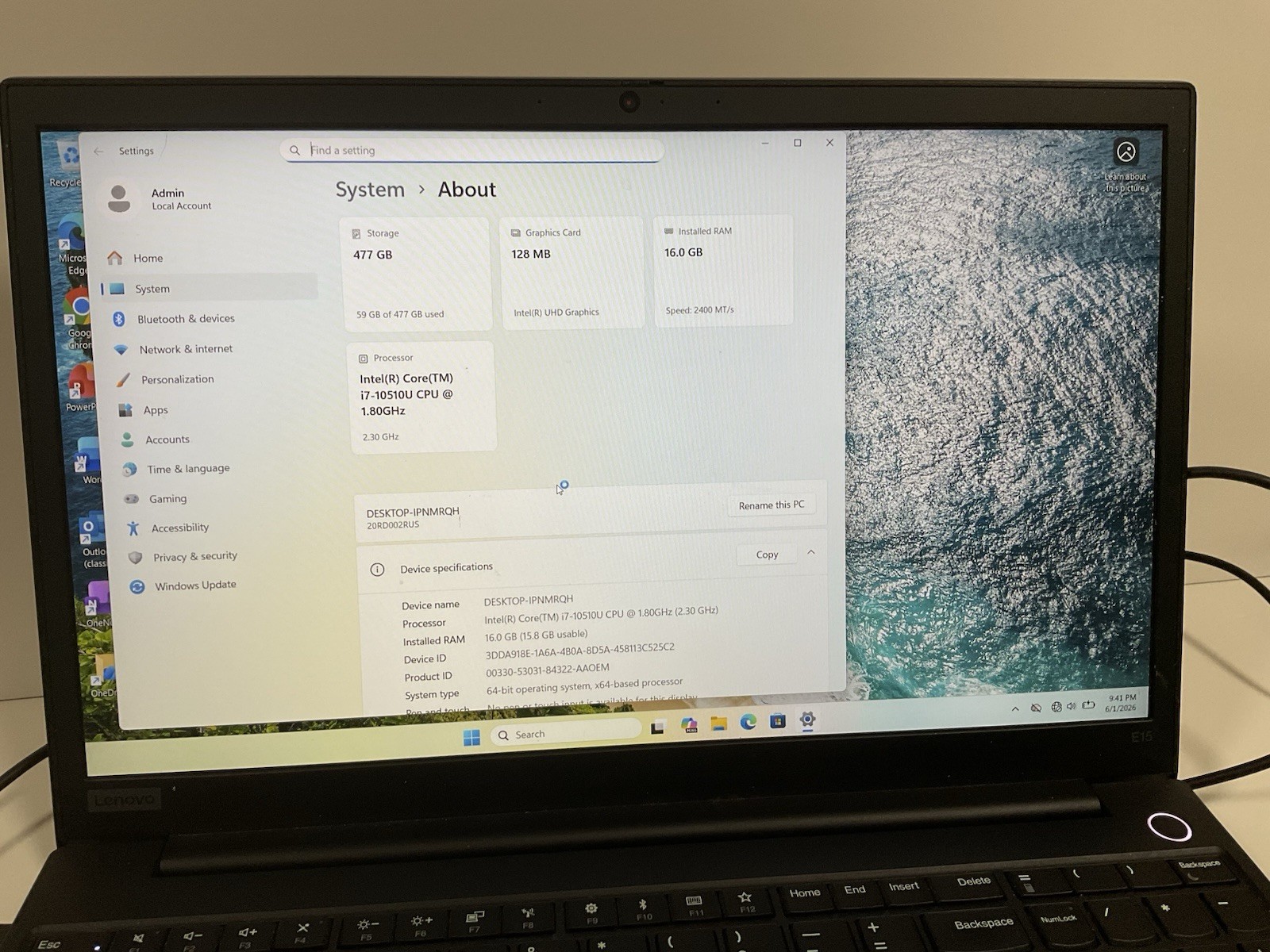 Lenovo ThinkPad E15 15.6 inch (512GB, Intel Core i7 10th Gen., 1.80GHz, 8GB)…