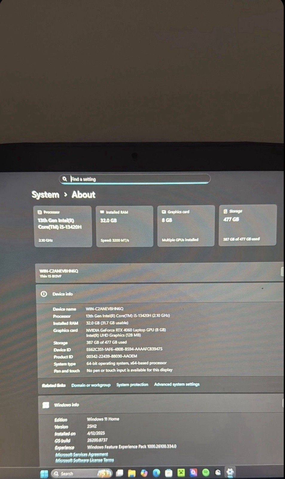 MSI Thin 15 B13VF 15.6″ i5-13420H 32GB 512GB SSD RTX 4060 W11H
