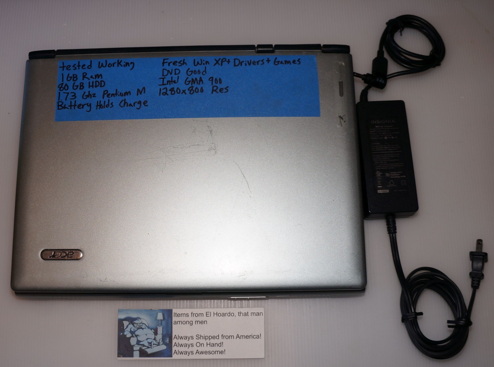 Acer Travelmate 4062 WLCi Laptop 1GB Ram 80GB HDD 1.73 Ghz Pentium M Win XP DVD