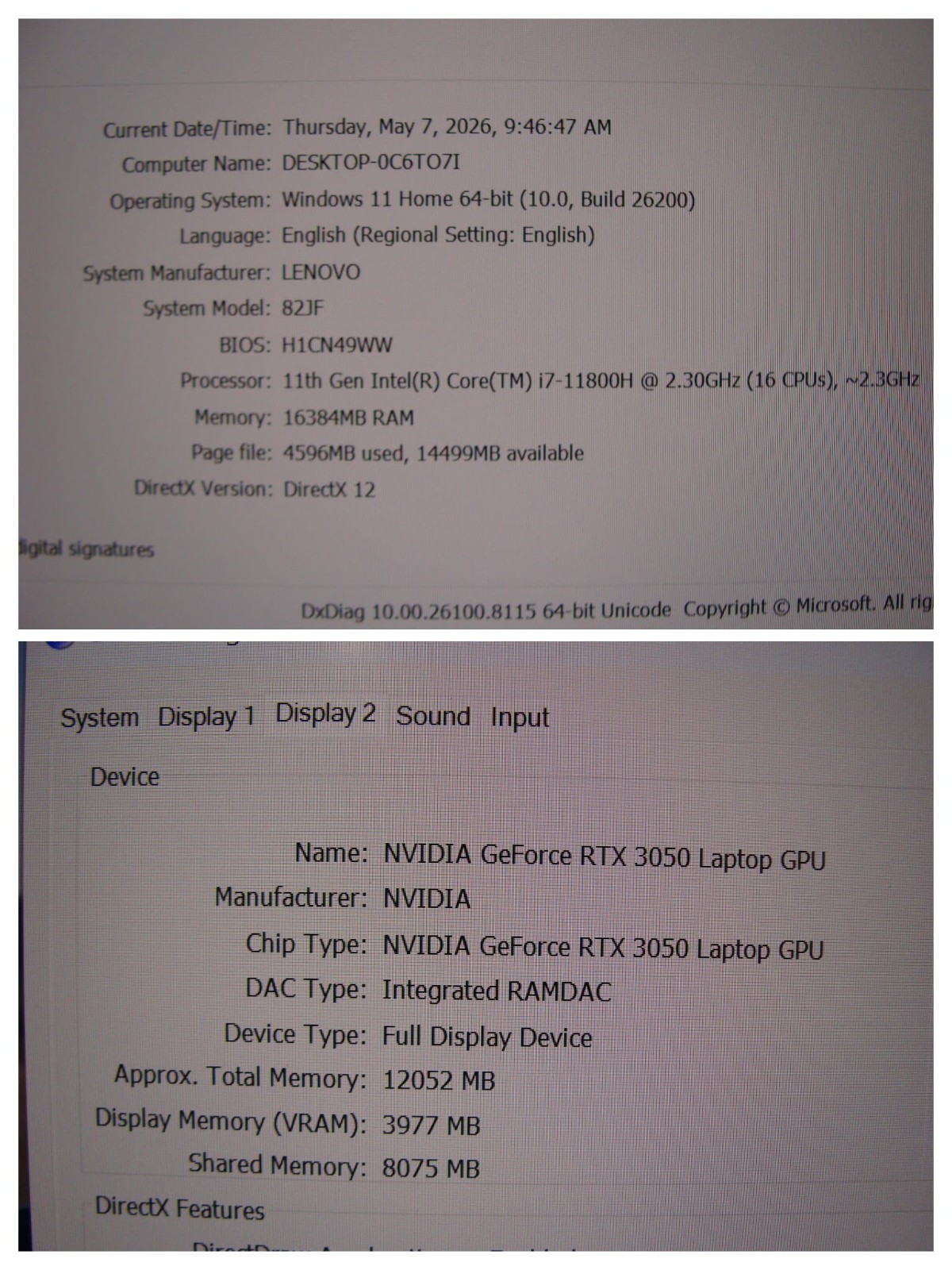 Lenovo Legion 5 Pro 16″ WQXGA 165hz i7-11800H 2.3GHz 16GB 512GB RTX 3050 4GB