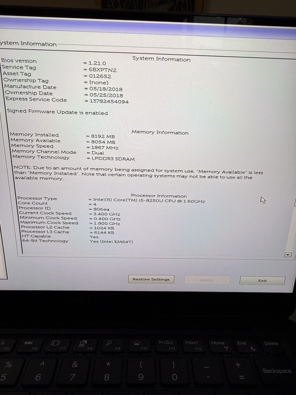 Dell XPS 13 9370 13.3″ Intel i5-8250U 8GB 256 SSD Win 11
