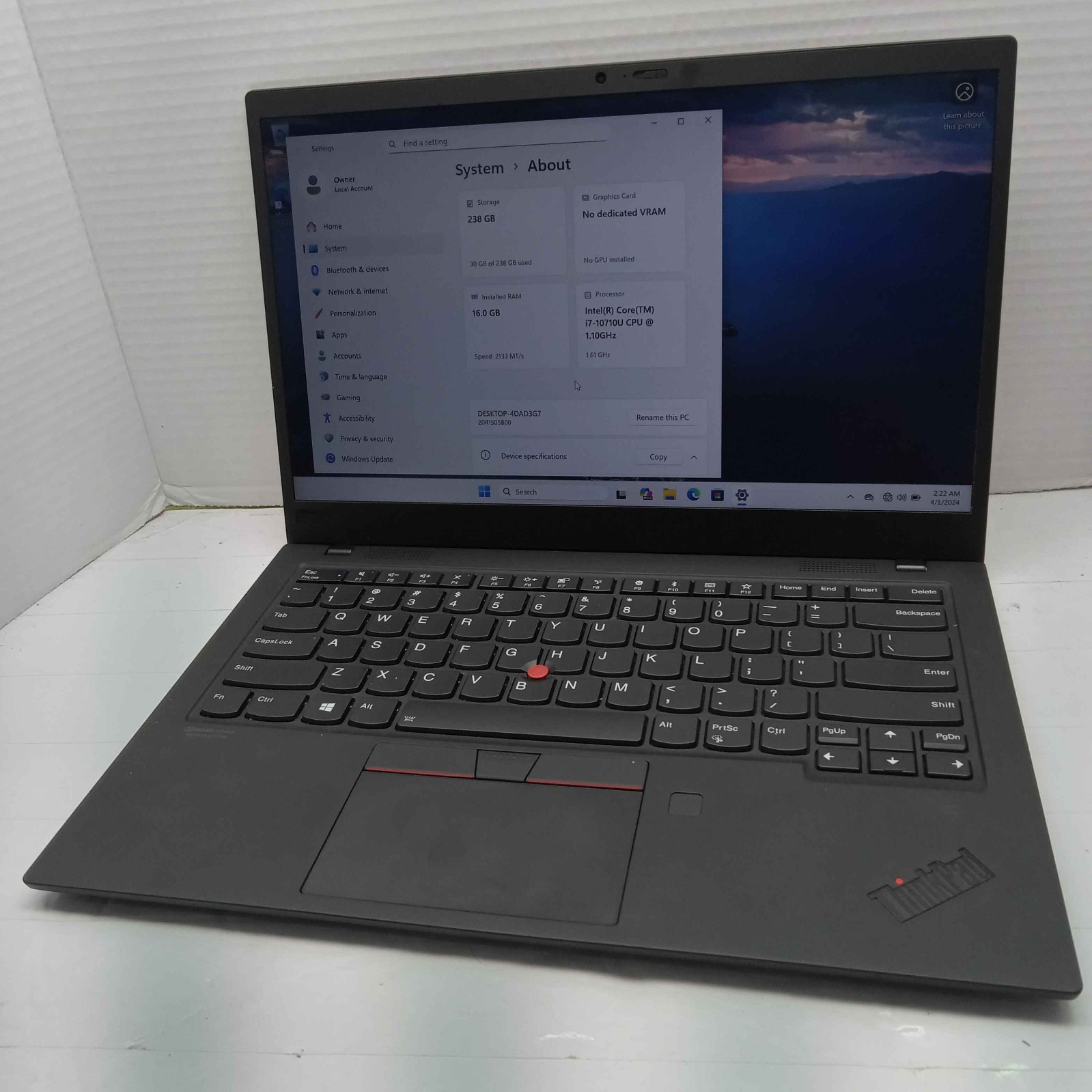 Lenovo ThinkPad X1 Carbon Gen 7 Laptop i7-10710U 16GB RAM 256GB SSD Win11 READ ^