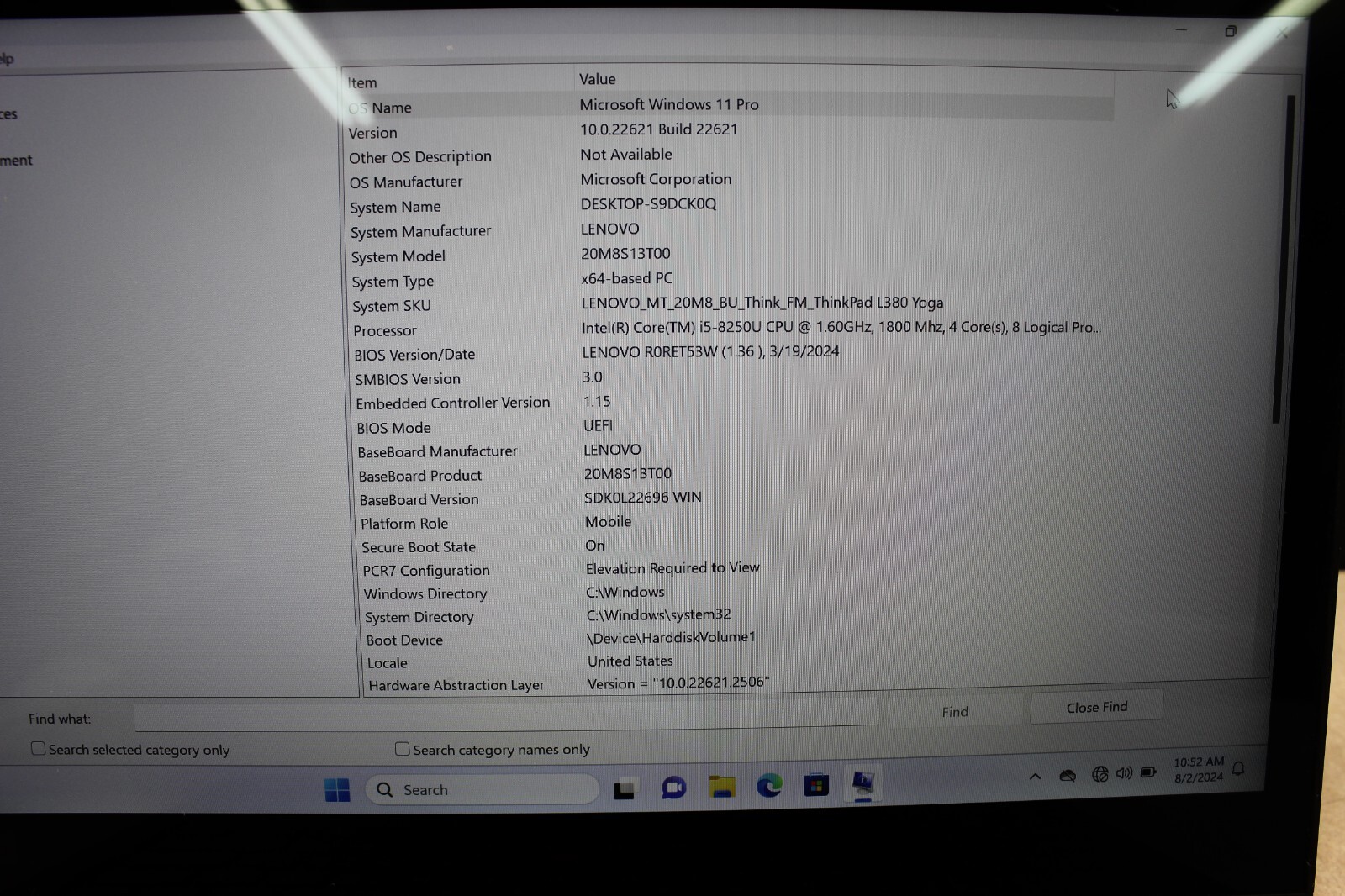 Lenovo Thinkpad L380 Yoga I5-8250U 256GB M.2 16GB DDR4 Win11Pro*See Description