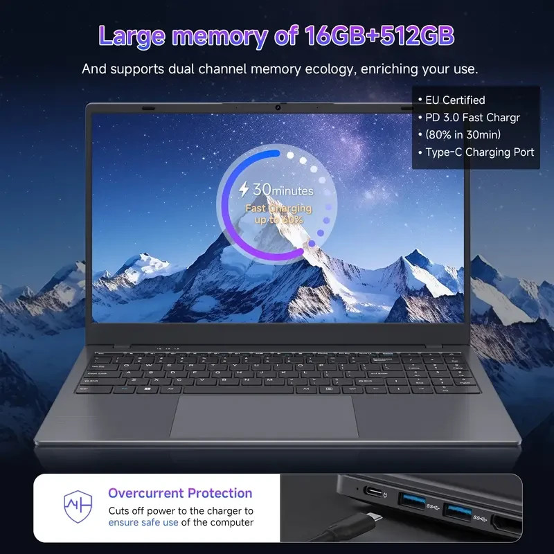 RNRUO 15.6-inch Ultra-thin Lightweight Office And Study Laptop