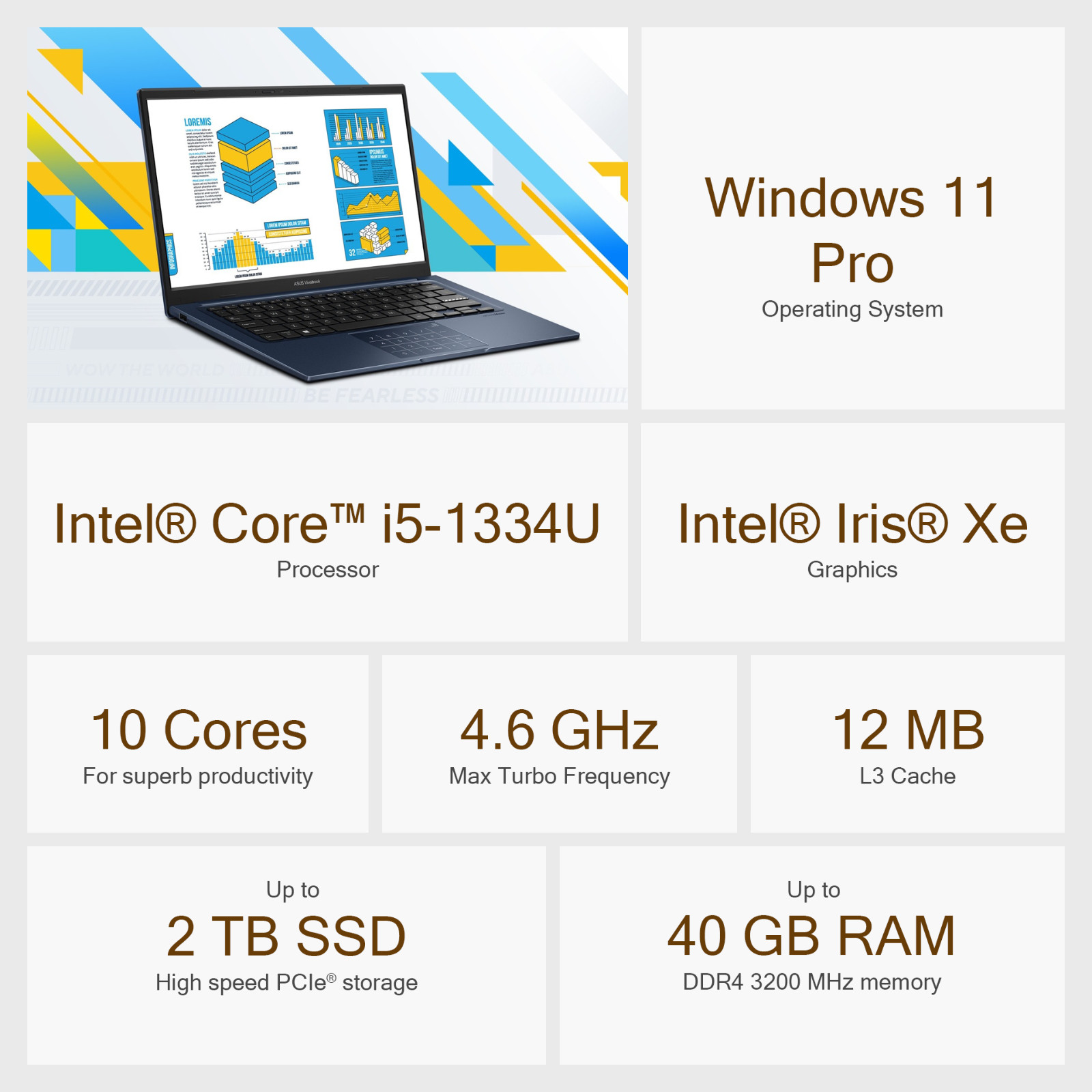 2026 ASUS Vivobook Laptop 14″ FHD 10-Core Intel i5, Upto 40GB RAM 2TB SSD Office