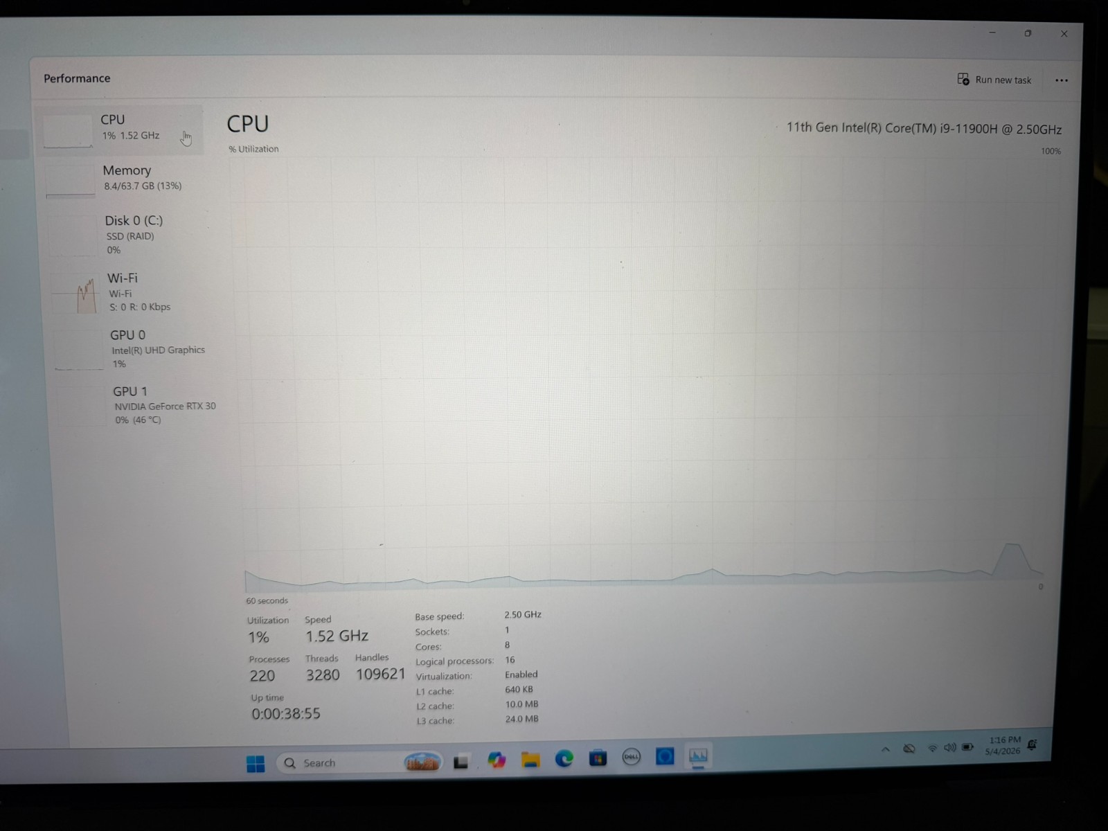 Dell XPS 17 9710 laptop, i9-11900, 64 GB RAM,RTX 3060 GPU, 1TB HD,4K touchscreen