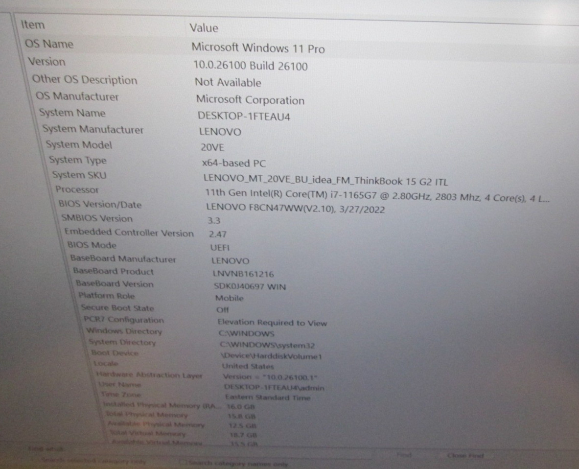 Lenovo ThinkBook 15 G2 ITL i7-1165G7 16GB RAM 500GB SSD Windows 11