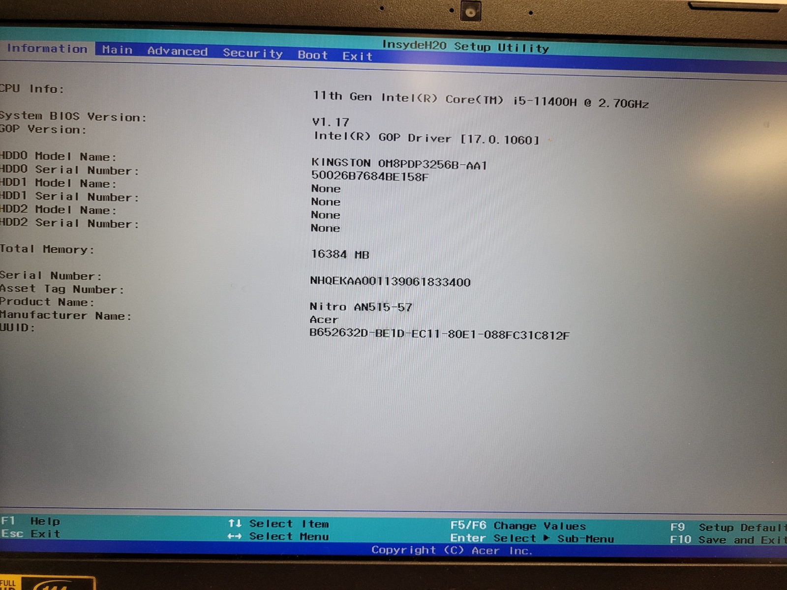 ACER Nitro AN515-57 15.6″ i5-11400h 2.7ghz 16gb ram no ssd*parts READ 9061833400