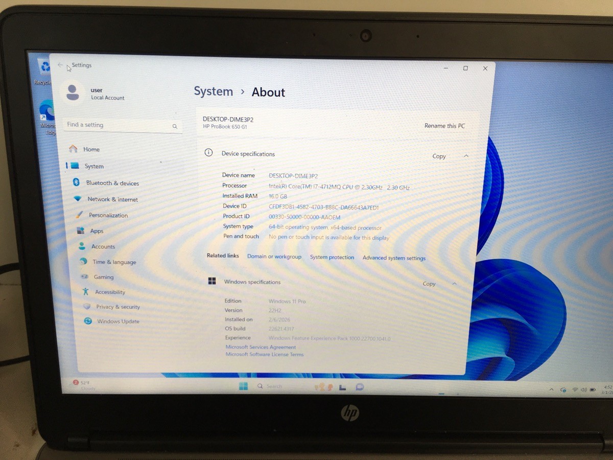 HEWLETT PACKARD PROBOOK 650 G1 16GB RAM, I7 2.4GHZ (P24032335)