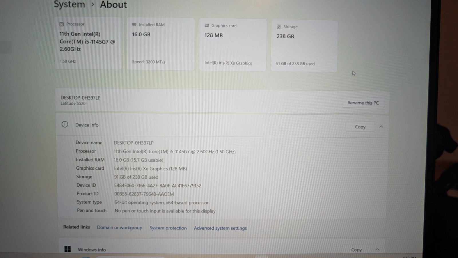 Dell Latitude 5520 15.6″| i5-1145G7 | 16GB | 256GB | Win 11 – NO CHARGERS