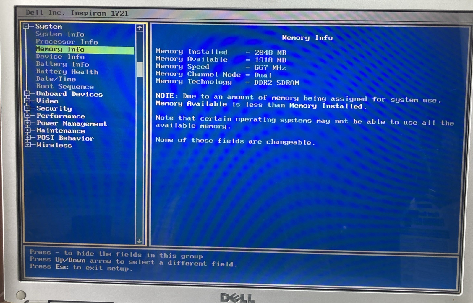 Dell Inspiron 1721 AMD Dual-Core 1.8GHz 2 GB NO HDD Boot to BIOS