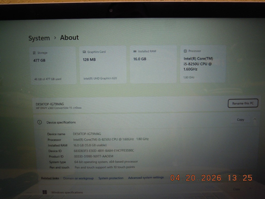 HP ENVY x360 Convertible 15t-CN000 | i5-8250U | 16GB | 512GB M.2 | Touch Screen