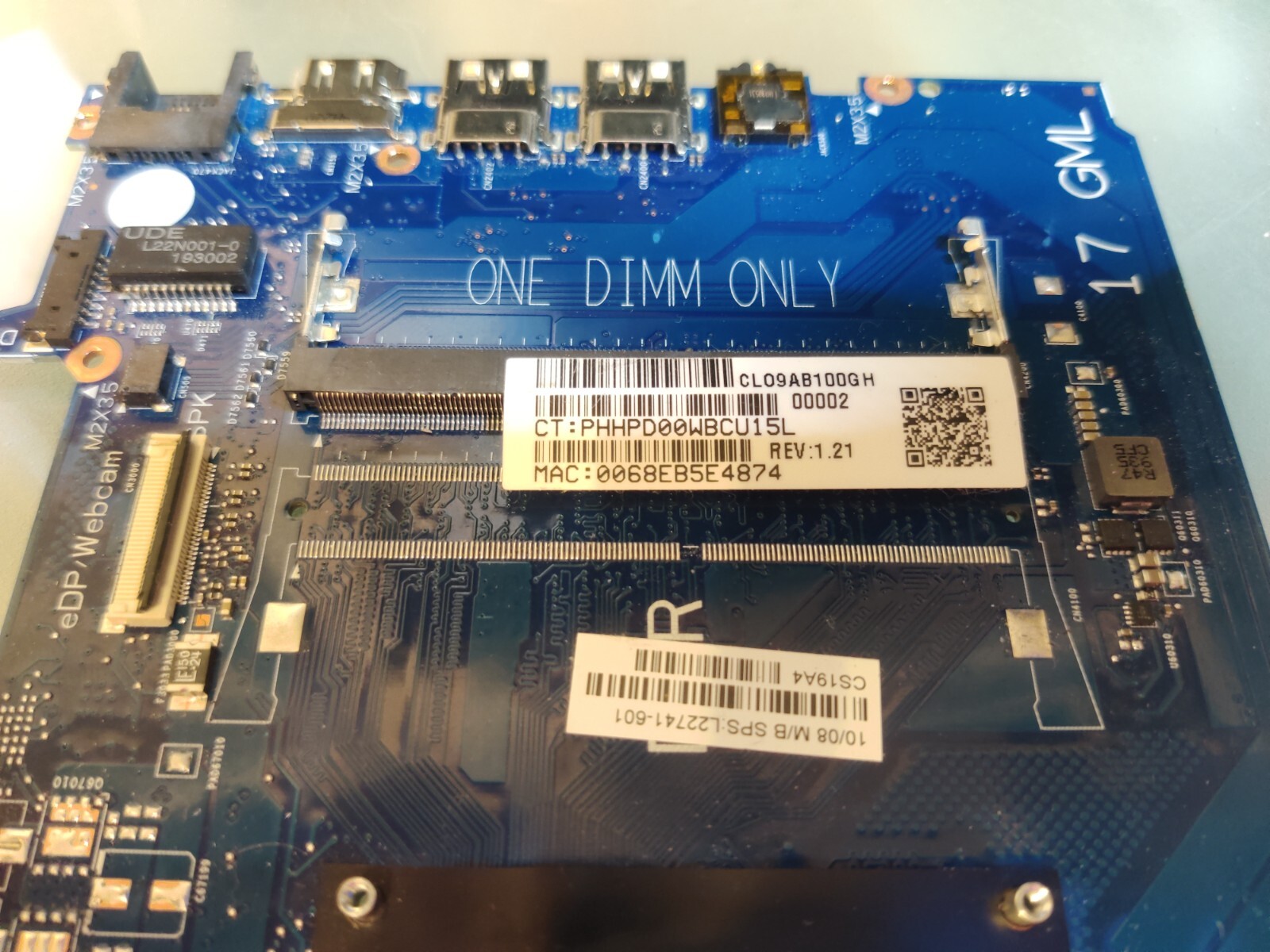 HP 17-BY MOTHERBOARD L22741-601 N4000 INTEL UHD 600 6050A2980801-MB-A02 #