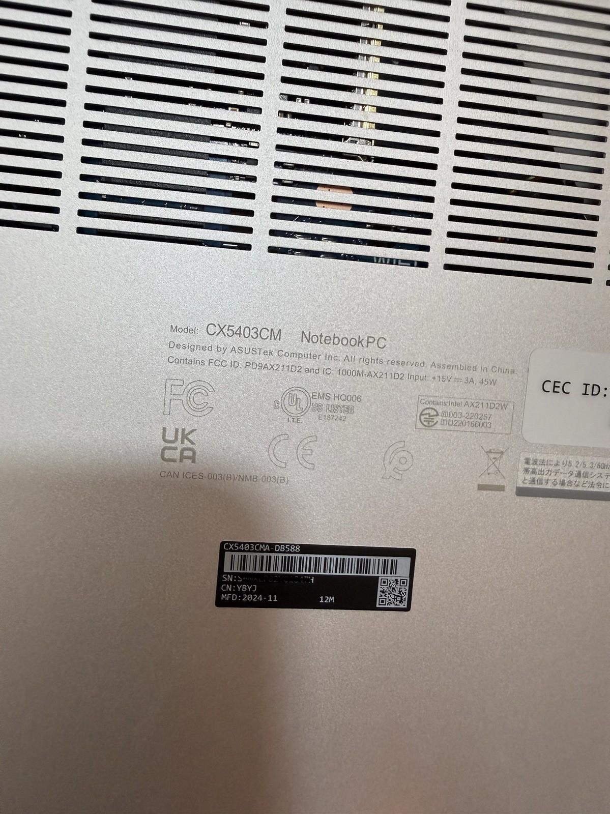 ASUS ExpertBook CX54 Chromebook Plus CX5403 CORE ULTRA 7 155U 512GB 8GB G2U