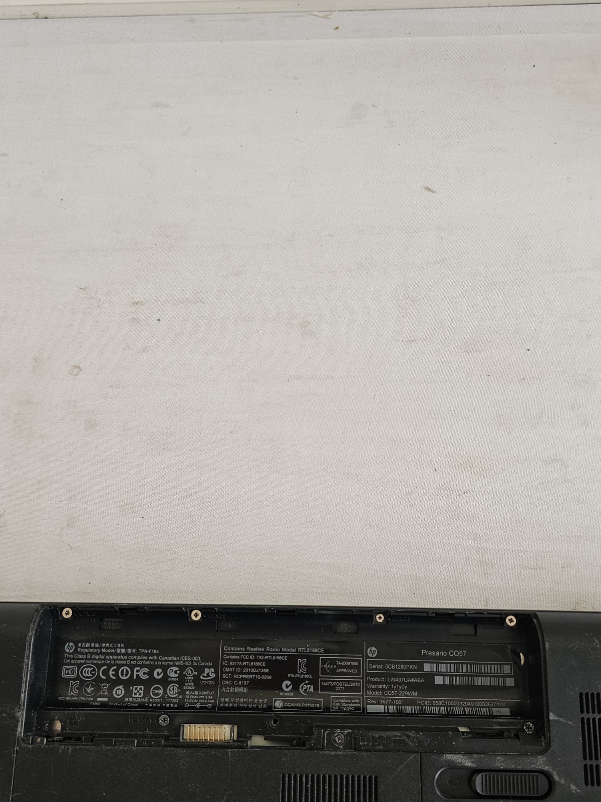 Compaq Pressario CQ57 Laptop – AMD C-50 – 3GB RAM – NO BATTERY – Win 10 – Read