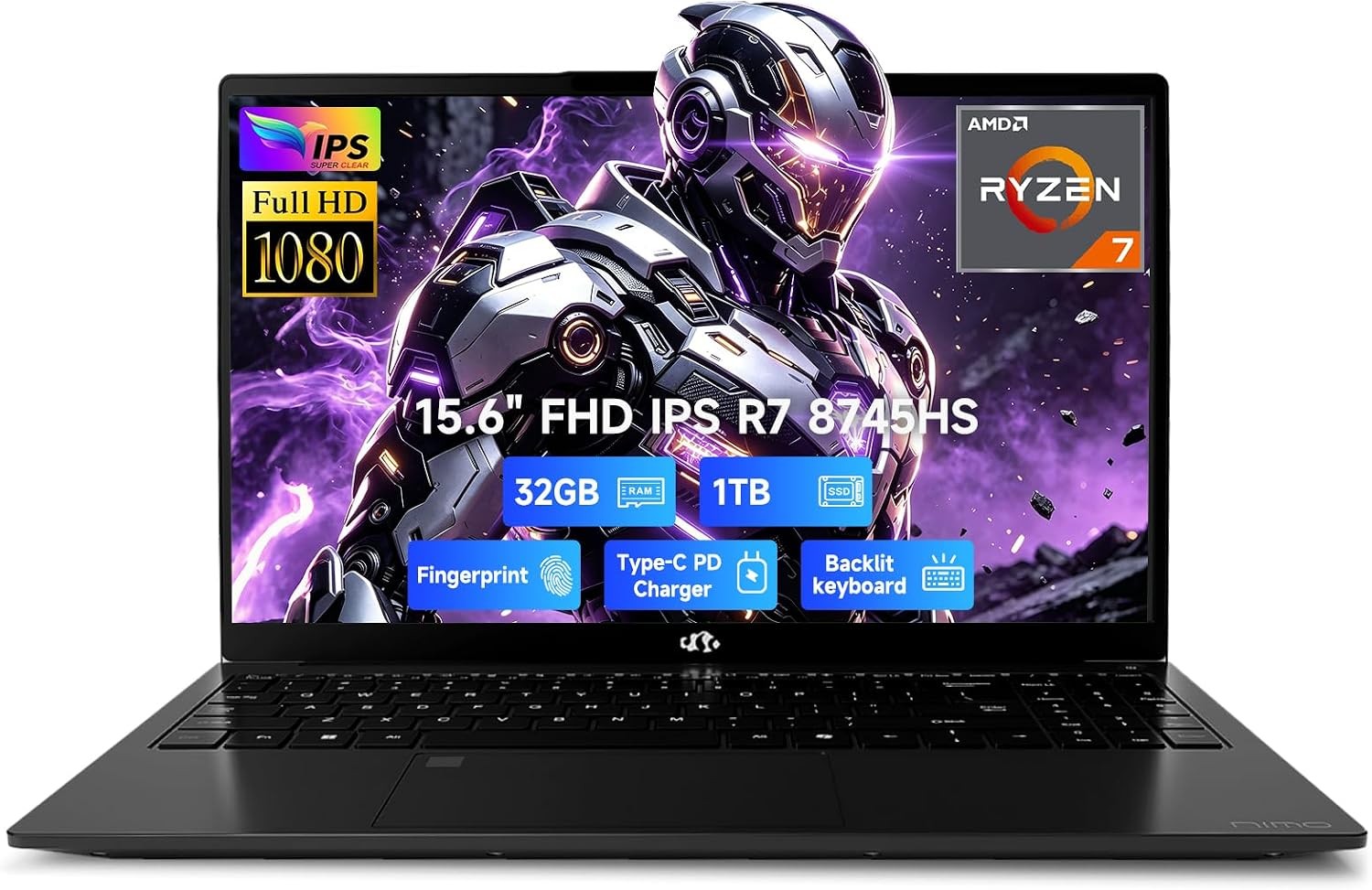 NIMO 15.6 AI-Ready Laptop Ryzen 7 8745HS 8-Core 16GB 512GB(Outperforms i7-1360P)