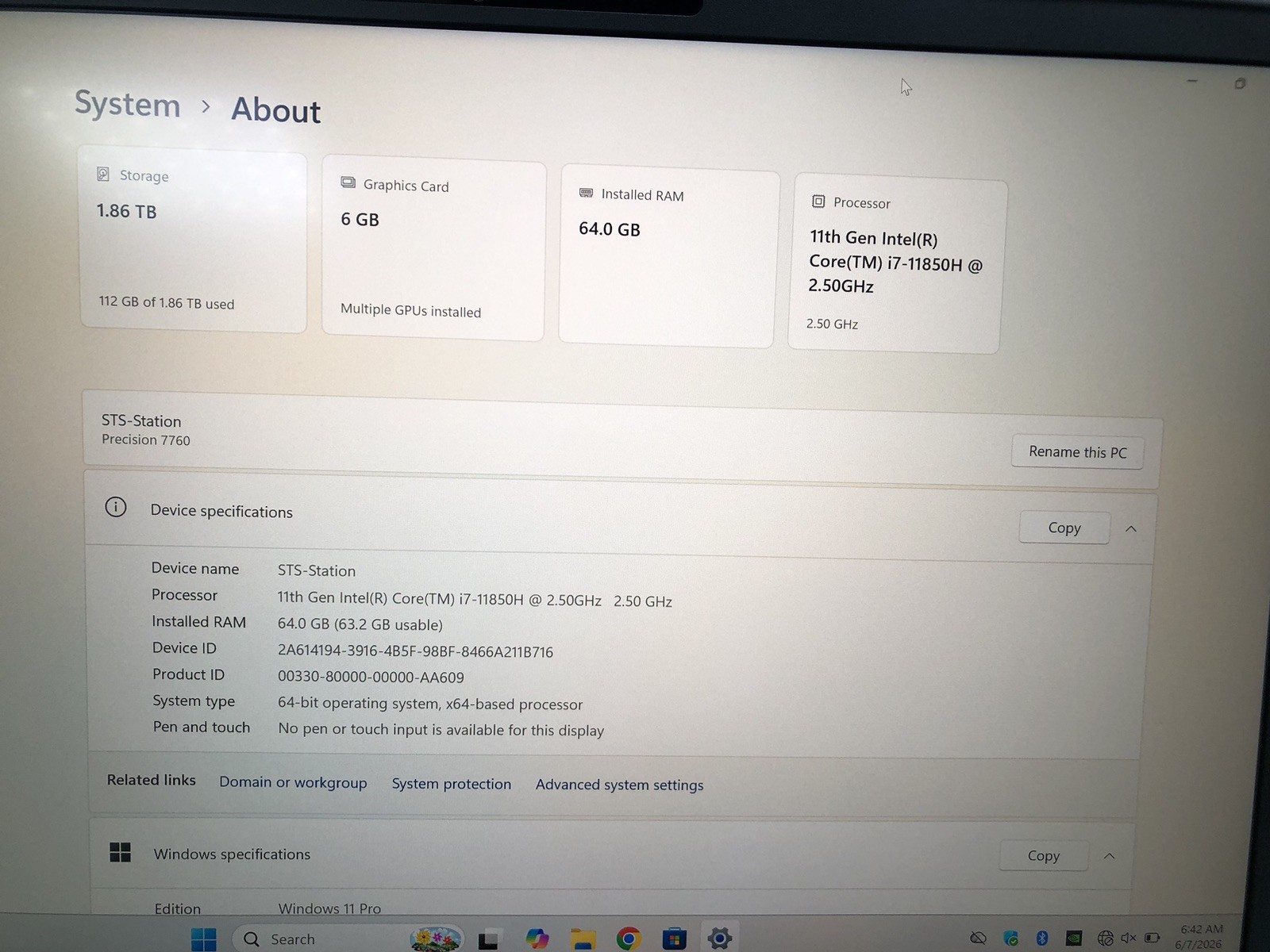Dell Precision 7760 i7 11th Gen 64GB RAM 2TB SSD RTX A3000 6GB 4K UHD Display