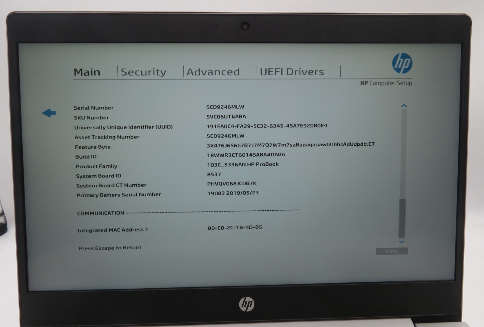 HP ProBook 440 G6 | i5-8265U @ 1.60GHz | 8GB RAM | No SSD/OS/AC