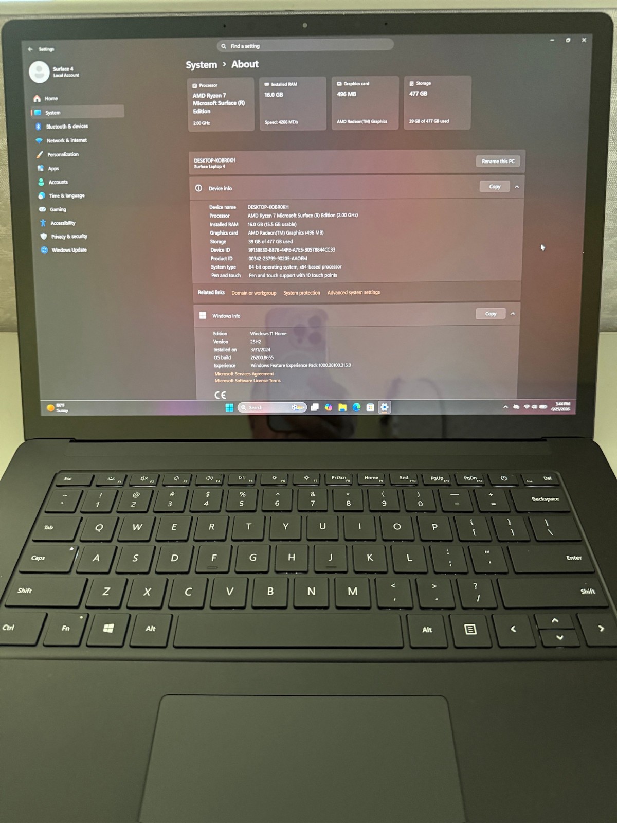 Microsoft Surface Laptop 4 15″ 8-Core AMD Ryzen 7 16G 512G W11 H Batt Great Cond