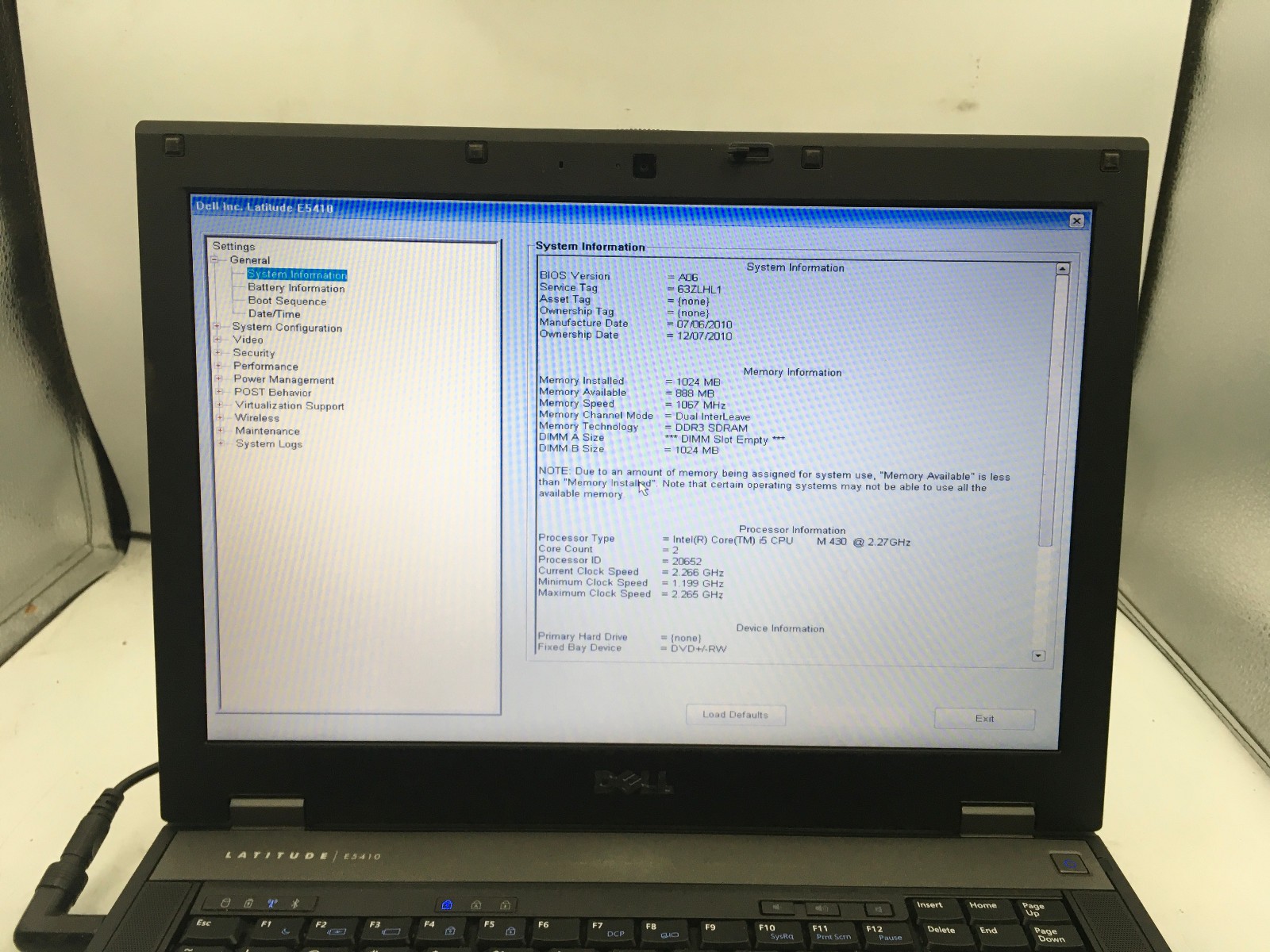 DELL LATITUDE E5410 – BOOTS TO BIOS – INTEL I5 M430 – 1GB RAM – READ DESCRIP -BB