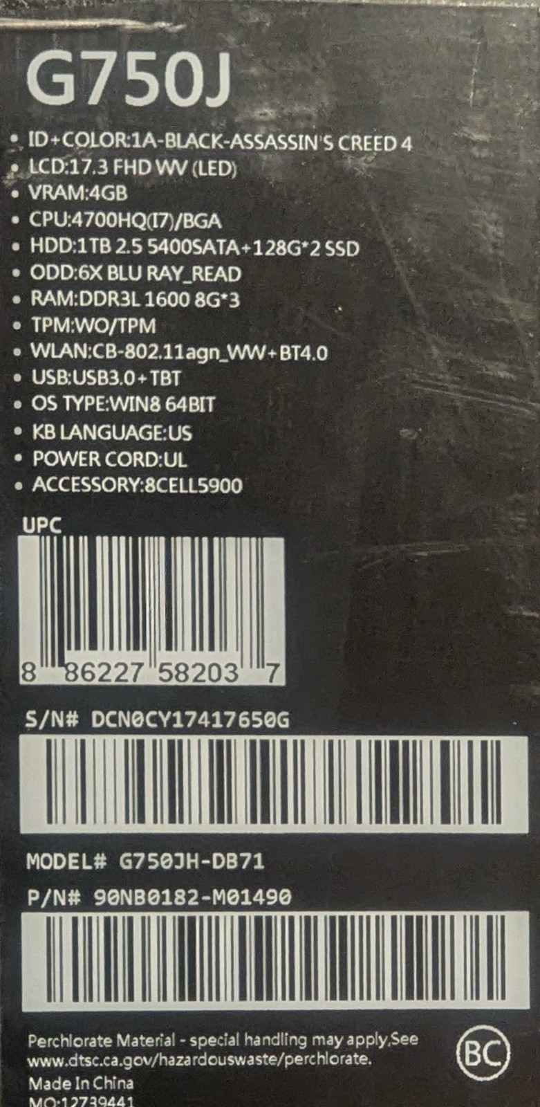 ASUS ROG G750JH A.C. Blk Flg 17.3in. (1TB, Intel Core i7 4th Gen., 2.4GHz, 24GB)